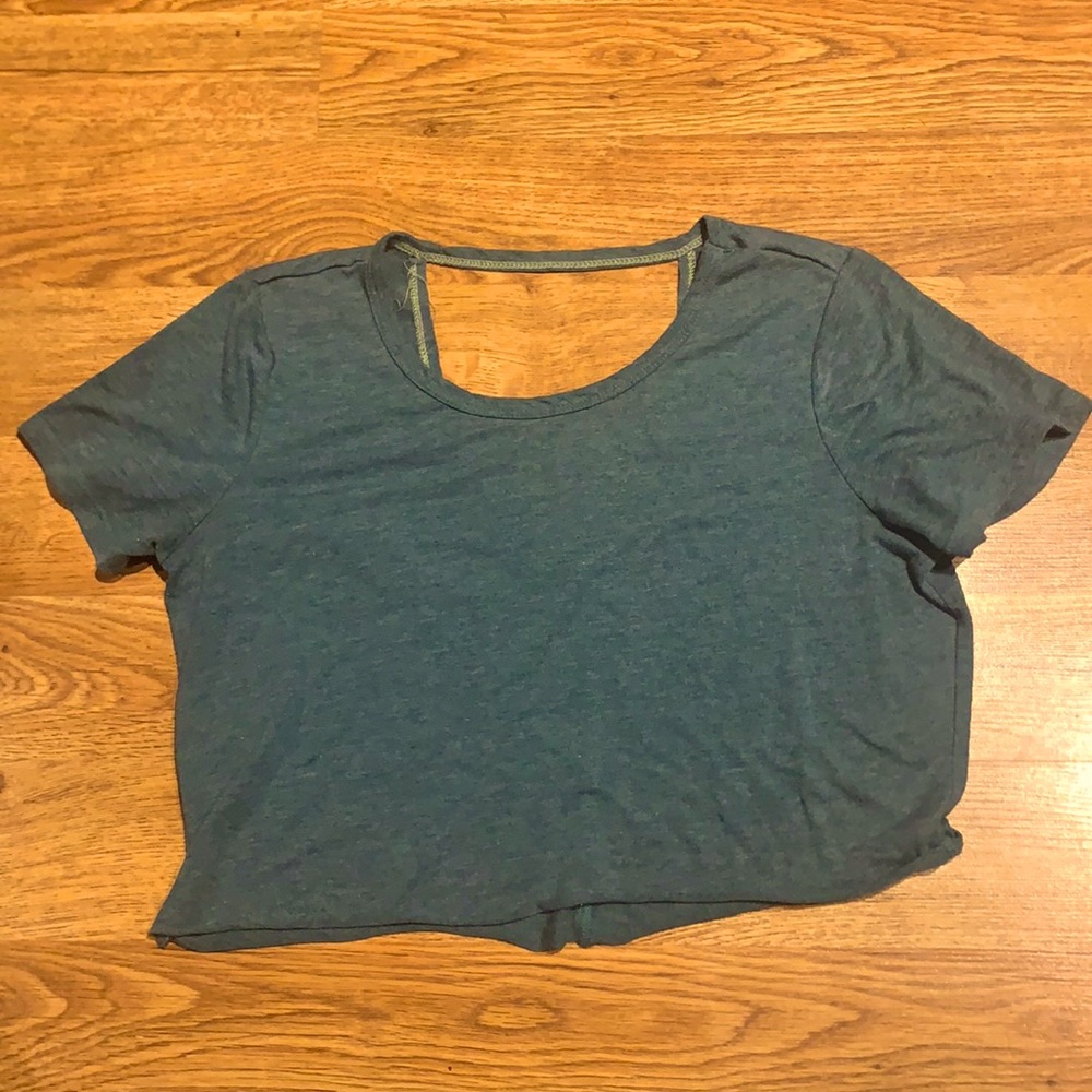 blue-green crop top